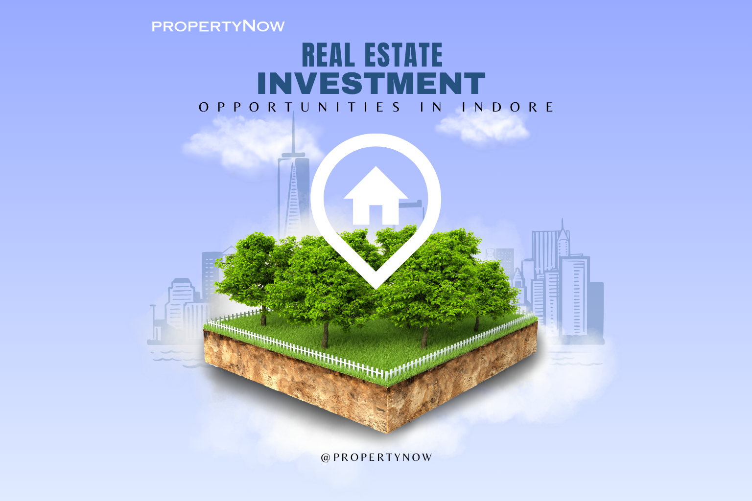 Real estate investment opportunities in Indore with city skyline, residential property, commercial buildings and growth graph illustration